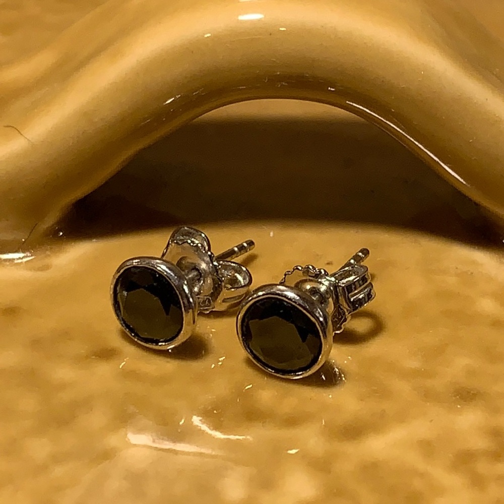 Sterling Silver Stud Earrings with Black Rhinestones